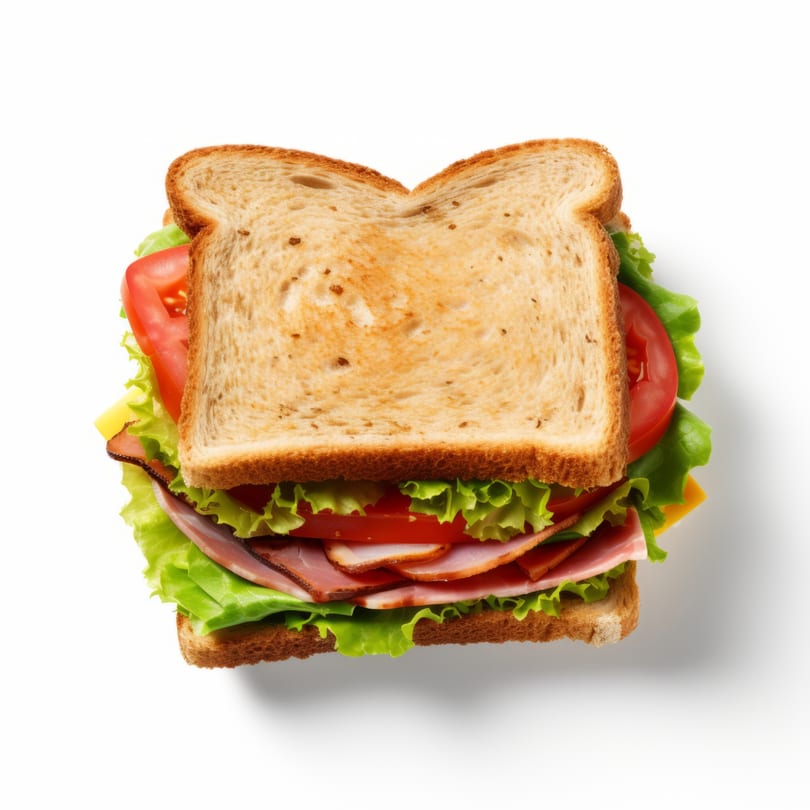 A classic Studebaker's Country Restaurant sandwich with toasted bread, ham, cheese, lettuce, and tomato.